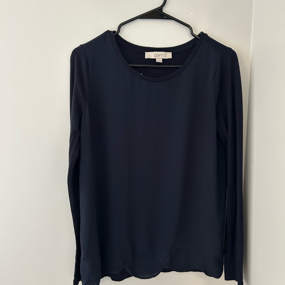 LOFT Dark Blue Long Sleeve Blouse